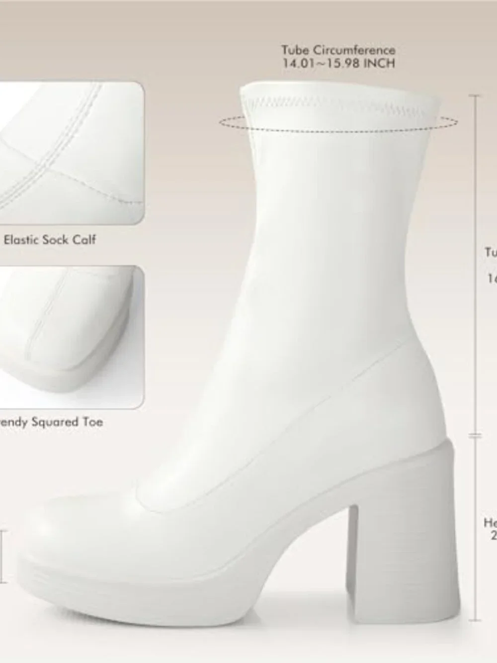 Chunky High Heels Platform Ankle Boots Square Toe Side Zipper Gogo Boots PU